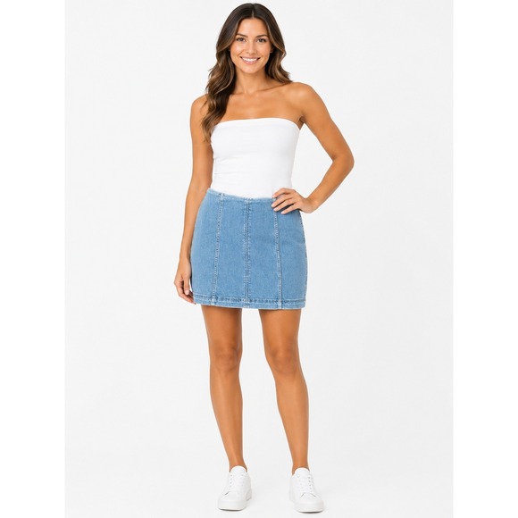 Free People Dresses & Skirts - Free People Y2K Denim Mini Skirt Light Wash Blue Paneled High Rise Size 10